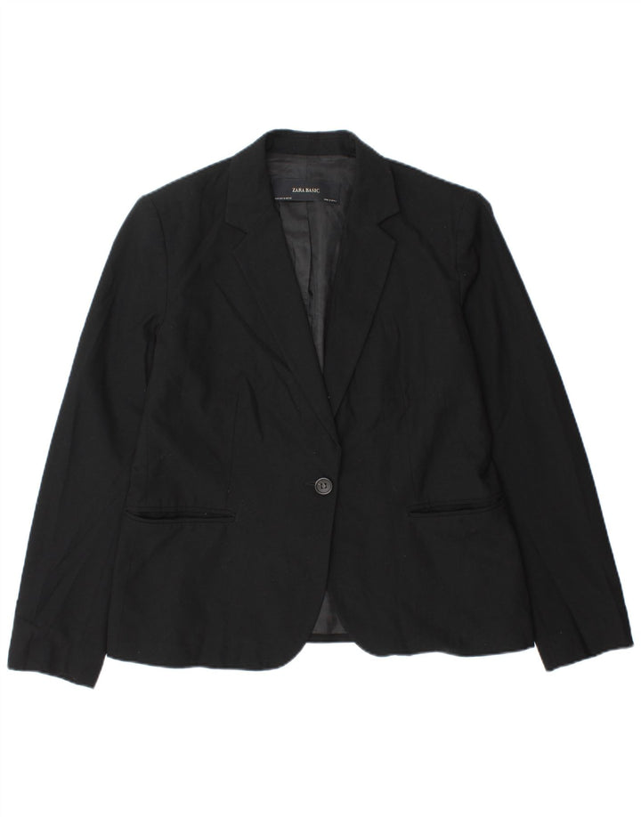 Zara Veste Blazer 1 Bouton Femme EU 42 Large Noir Polyester