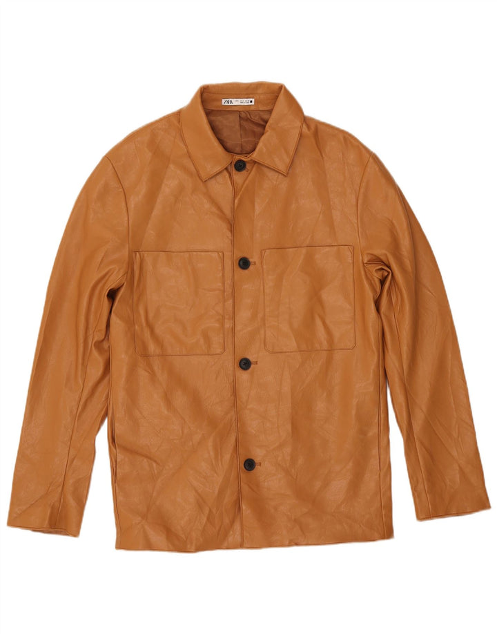 Zara Veste en simili cuir pour homme UK 36 Small Marron Polyuréthane