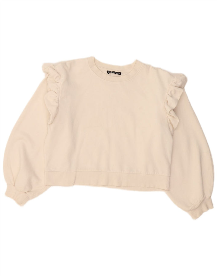 Zara Womens Crop Oversize Sweatshirt Jumper UK 10 Petit Coton Blanc