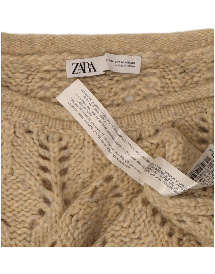 ZARA Pull court transparent à col bateau pour femme UK 14 Beige moyen