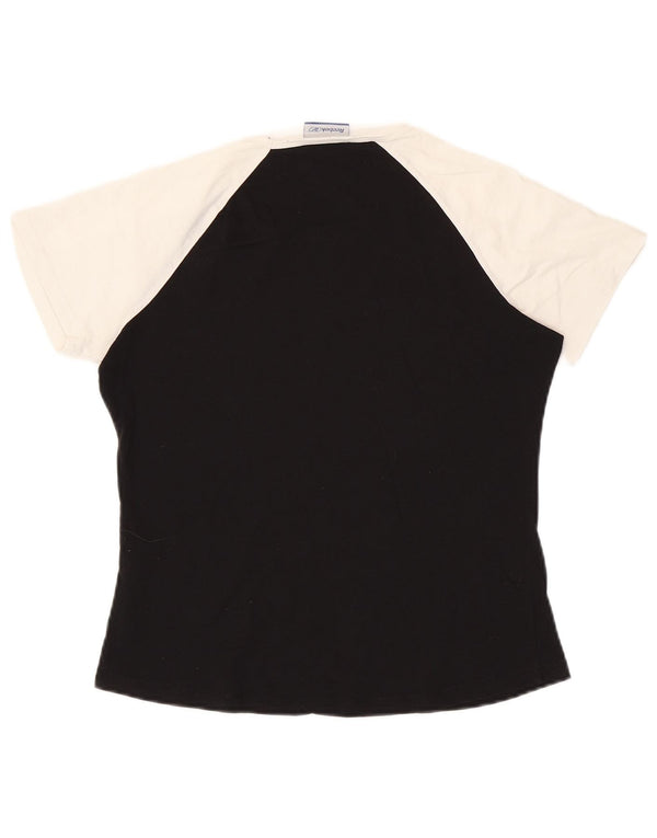 Reebok T-Shirt Femme Top UK 16 Large Noir Colourblock Coton