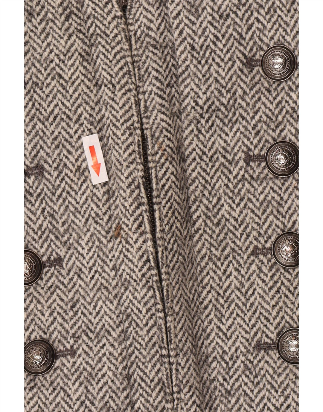 Zara Manteau Militaire Femme UK 14 Grande Laine à Chevrons Gris