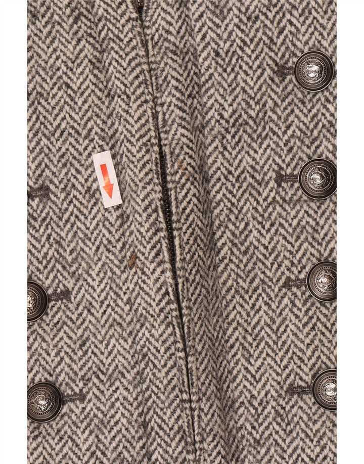 Zara Manteau Militaire Femme UK 14 Grande Laine à Chevrons Gris