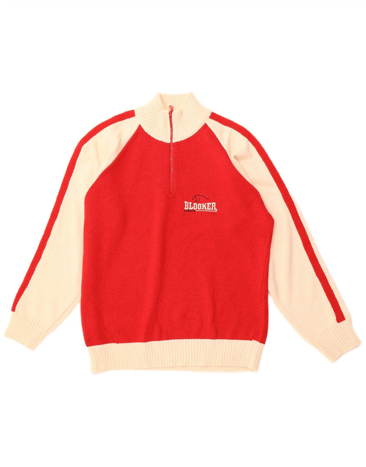 BLOOKER Pull col zippé pour homme en coton color block rouge Taille L