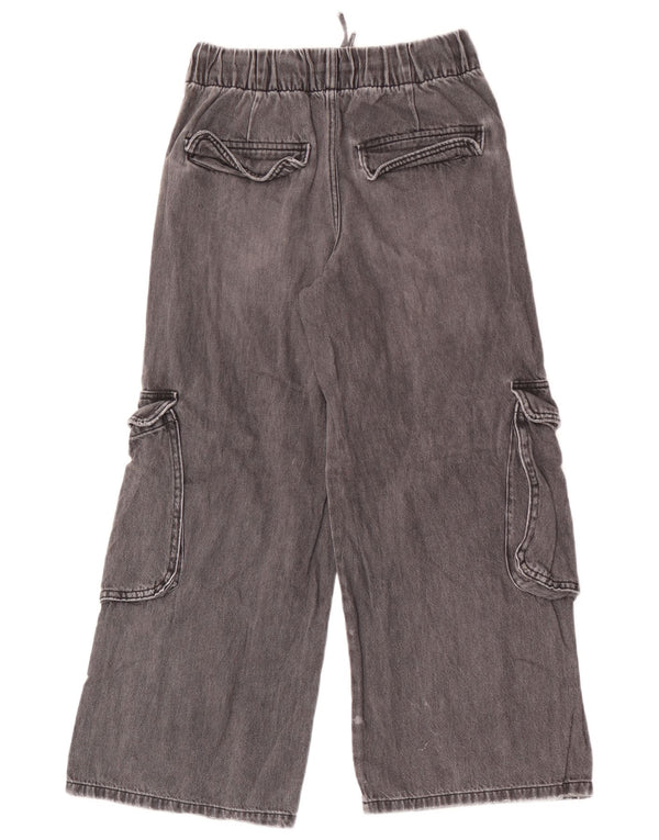 Zara Filles Cargo Wide Leg Jeans 11-12 ans W26 L25 Gris Coton