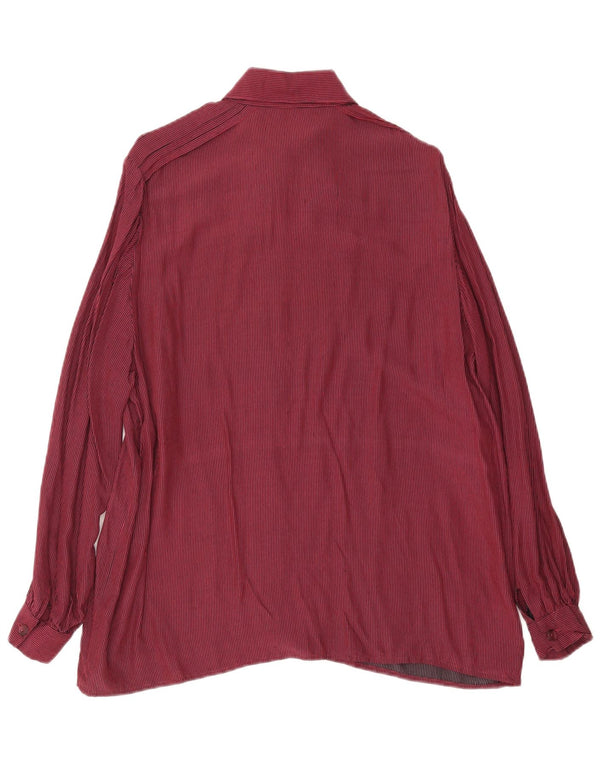 vintage Femme Front Tie Shirt UK 16 Grande Bourgogne Pinstripe