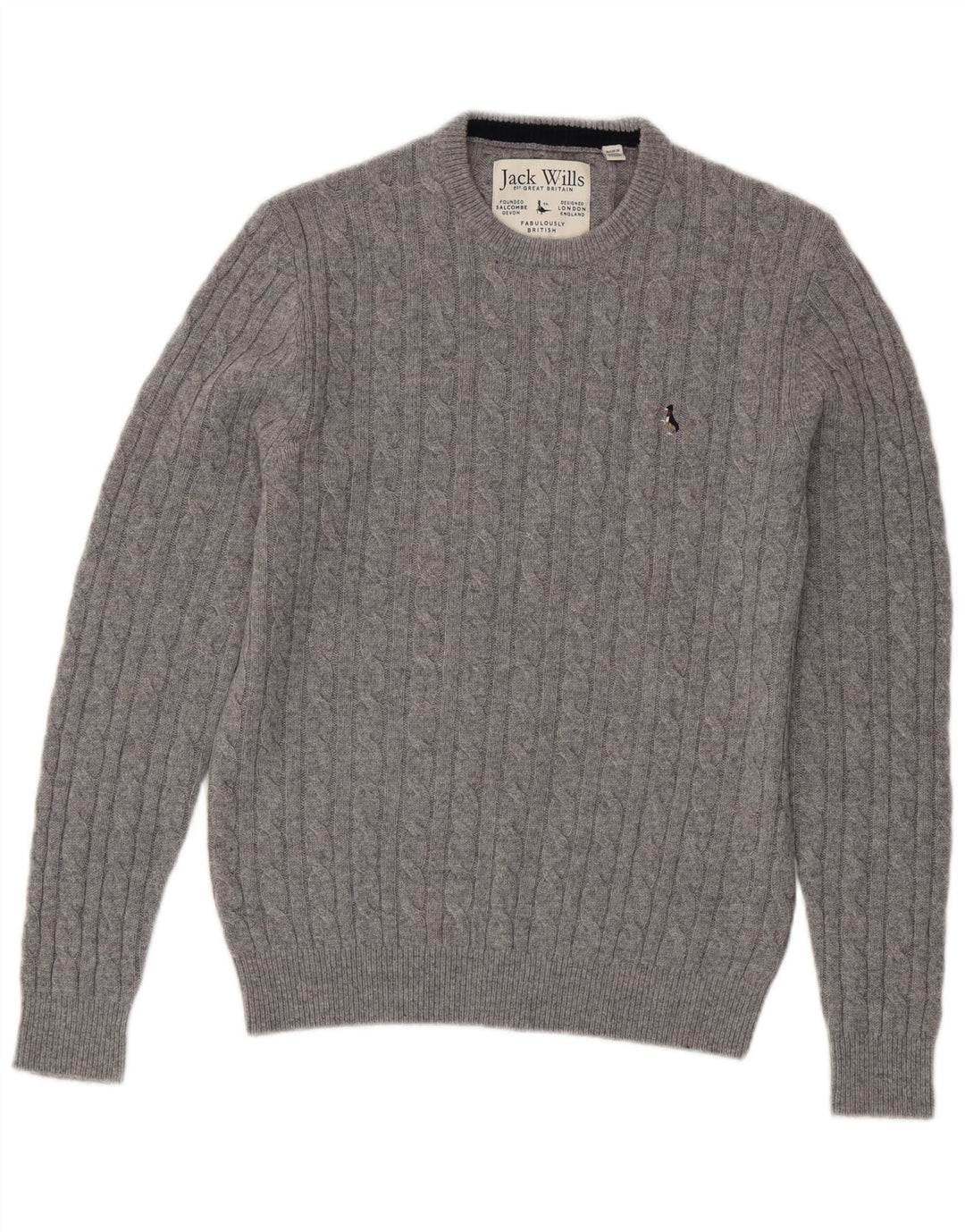 Jack Wills Pull à col rond pour homme UK 14 Gris moyen Laine mérinos