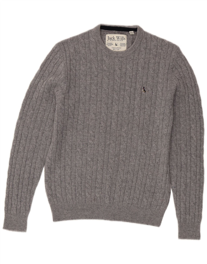 Jack Wills Pull à col rond pour homme UK 14 Gris moyen Laine mérinos