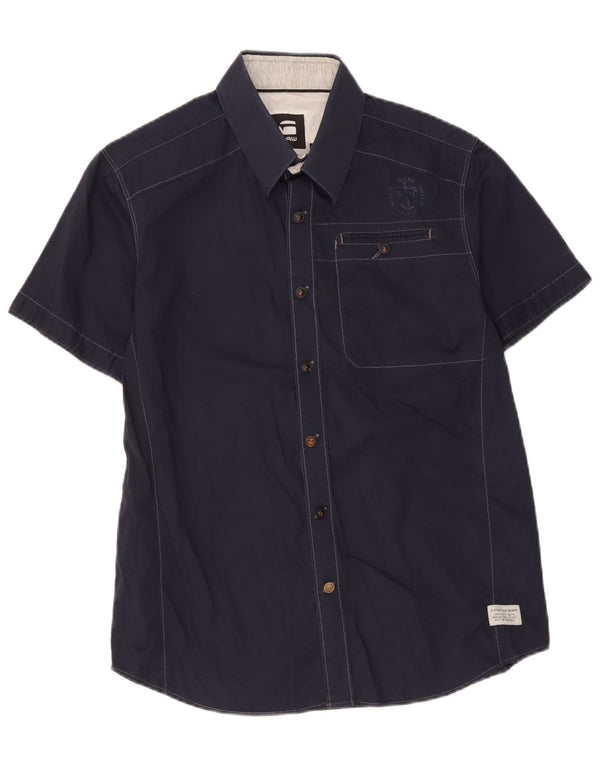 G-Star Homme Chemise à Manches Courtes Large Bleu Marine Coton