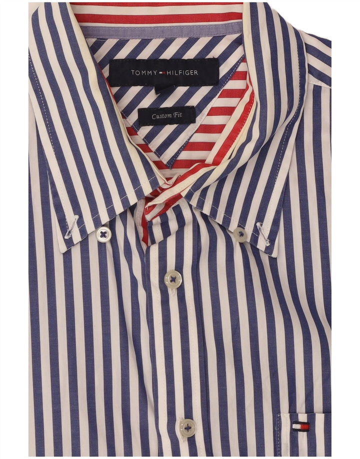 TOMMY HILFIGER Chemise à manches courtes pour homme Coupe personnalisée Grand bleu marine rayé