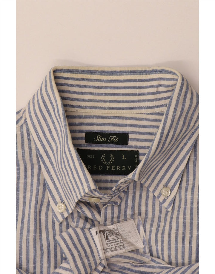 Fred Perry Chemise Slim Fit Homme Grand Bleu Rayé Coton