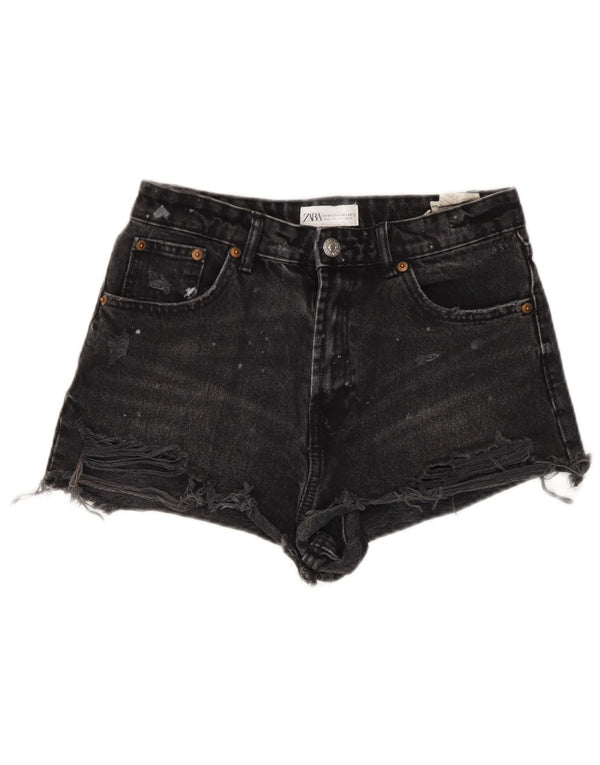 Zara Short en jean vieilli pour femme EU 36 XS W26 Noir
