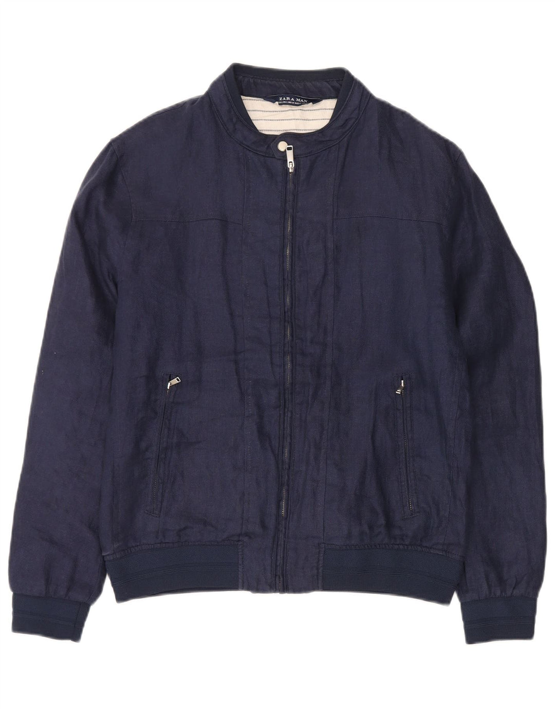 Zara Mens Bomber Jacket UK 40 Large Bleu Marine Lin