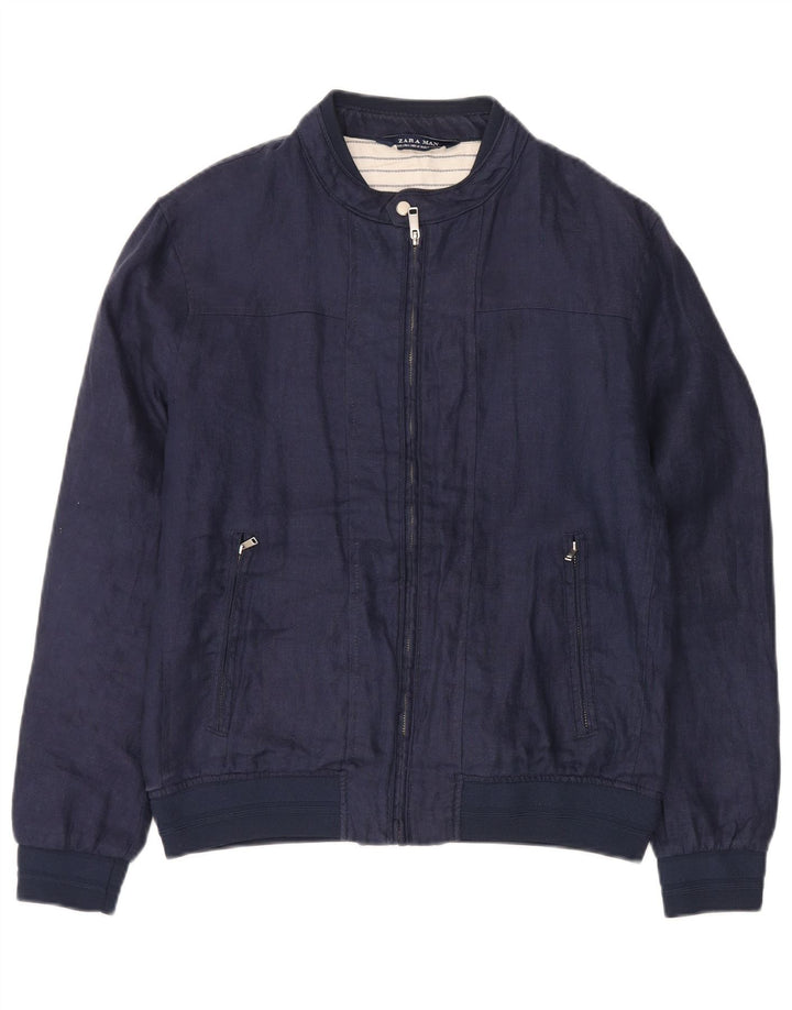 Zara Mens Bomber Jacket UK 40 Large Bleu Marine Lin