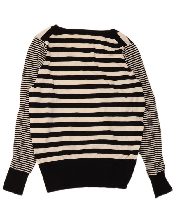 Marks & Spencer Pull col en V pour femme UK 10 Petit Noir Rayé