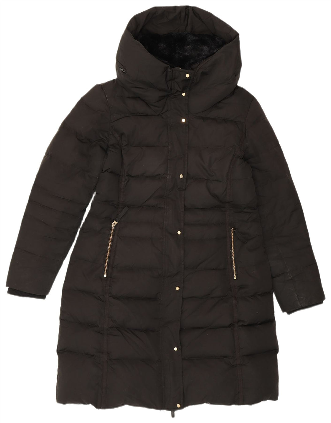 ZARA Manteau matelassé à capuche pour femme UK 18 XL Noir