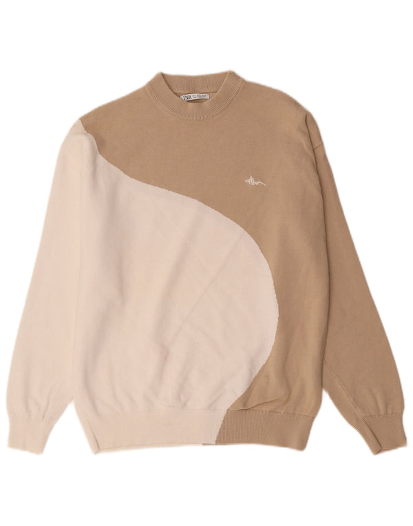 Zara Sweat-shirt surdimensionné pour femme UK 10 Small Beige Colourblock
