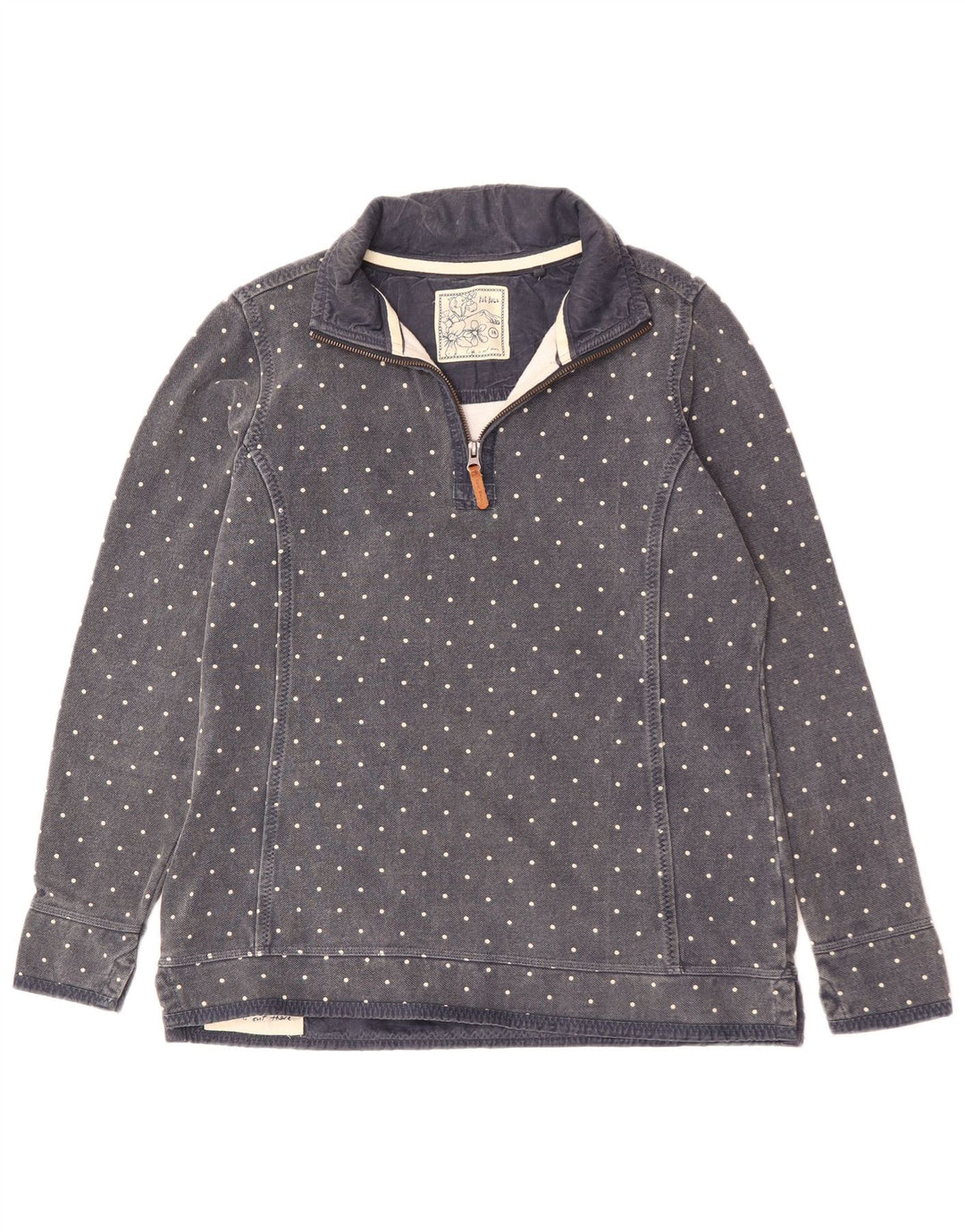 Fat Face Sweat-shirt à col zippé pour femme UK 14 Large Bleu marine à pois