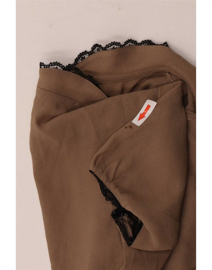 Benetton Chemisier Top UK 10 Small Beige Polyester Femme