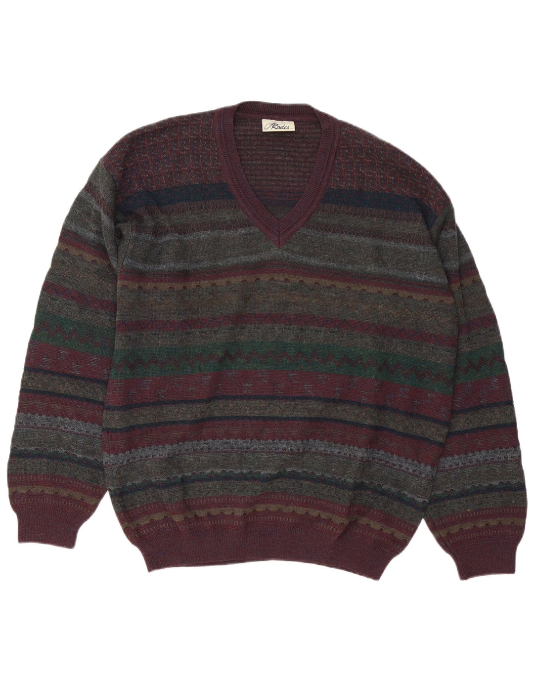 Rodes Pull col V pour homme en laine vierge Fair Isle multicolore