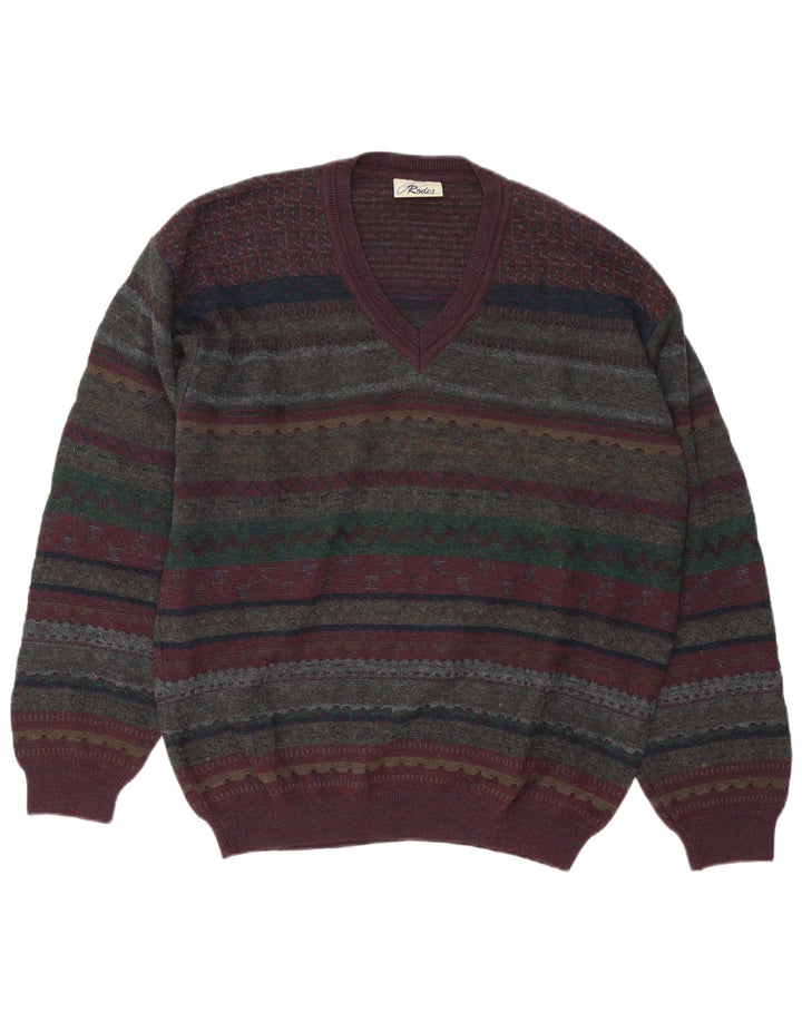 Rodes Pull col V pour homme en laine vierge Fair Isle multicolore