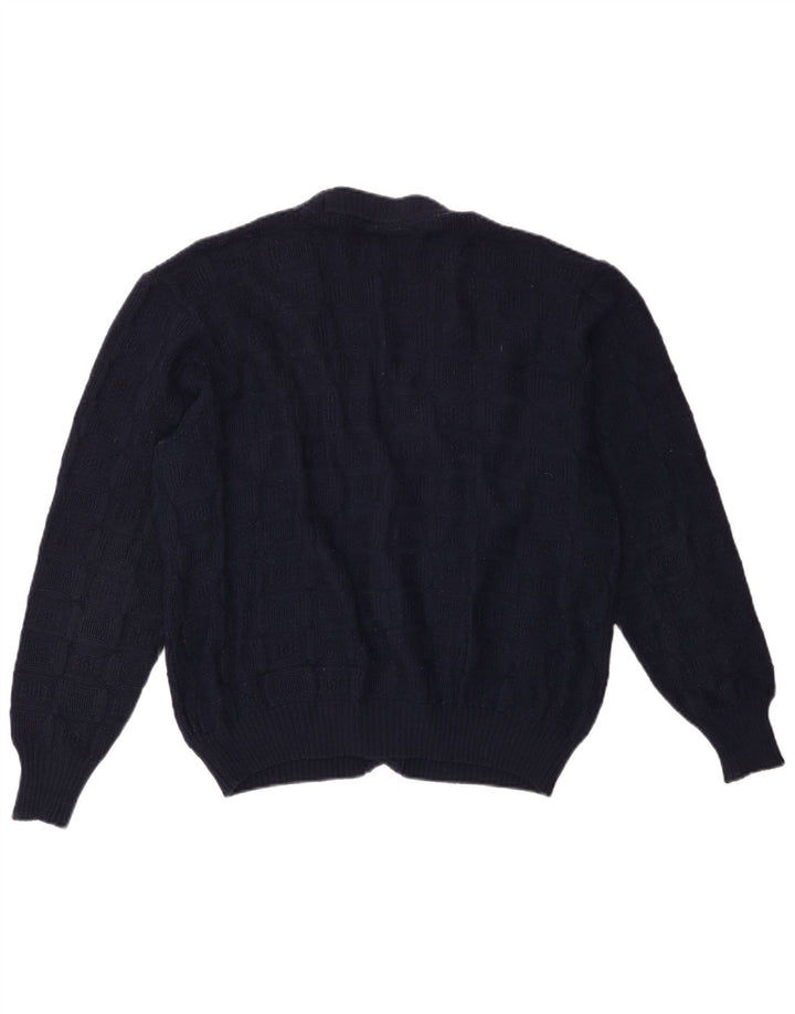 vintage Mens Cardigan Pull Moyen Marine Bleu Laine