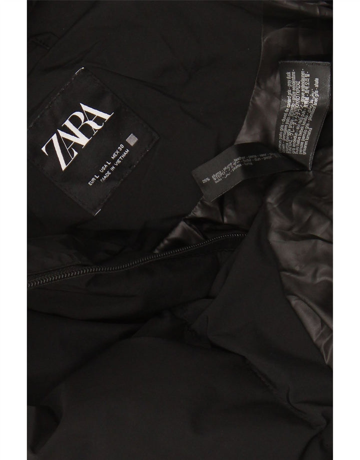 ZARA Manteau matelassé à capuche pour femme UK 16 Large Noir Polyester