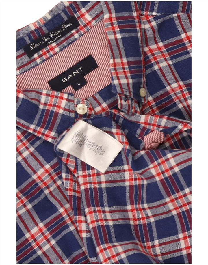 Gant Chemise à manches courtes pour hommes, coupe régulière, grand carreaux en coton bleu marine