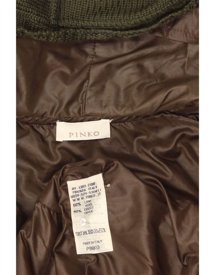 Pinko Veste bomber à capuche en tricot pour femme UK 10 Petite laine kaki