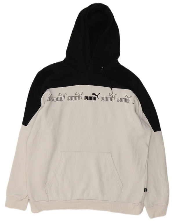 Puma Pull à capuche graphique pour homme en coton color block Large Blanc