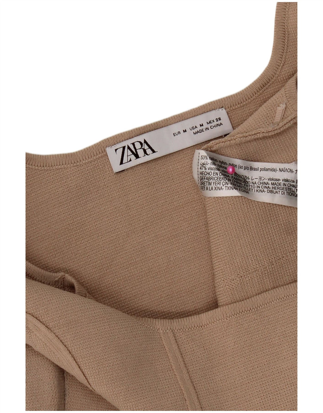 Zara Womens Crop Top UK 12 Nylon Beige Moyen