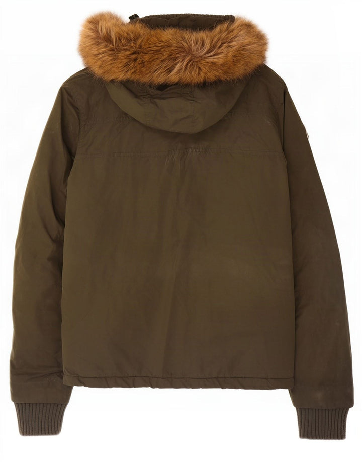 Superdry Veste coupe-vent à capuche pour femme UK 14 Medium Kaki Polyester