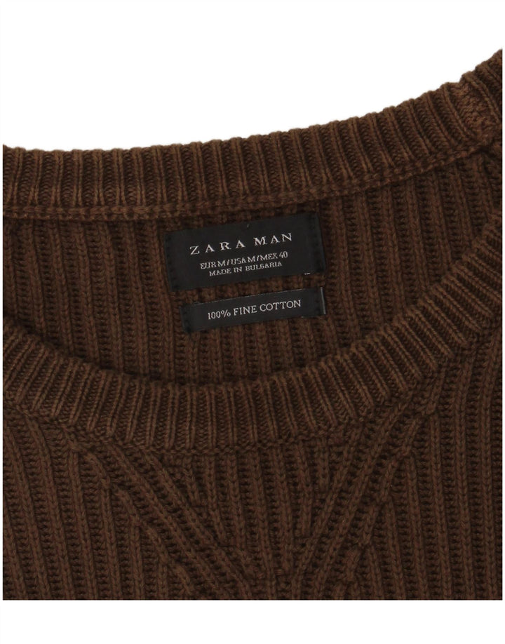 ZARA Pull Col Bateau Homme Marron Moyen Coton
