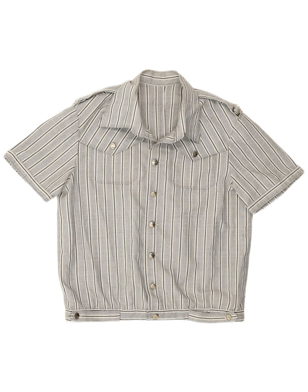vintage Mens Militaire Chemise À Manches Courtes Grand Gris Rayé