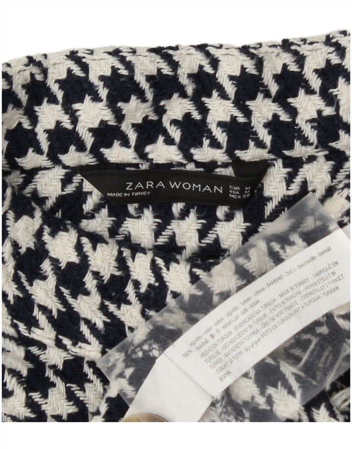 Zara Pull à col boutonné pour femme UK 14 Motif pied-de-poule Bleu marine moyen