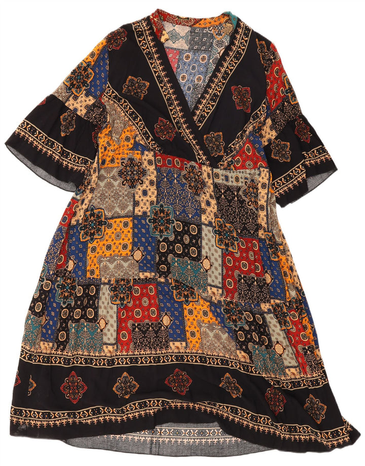 Shein Robe caftan chauve-souris pour femme UK 20 2XL Patchwork multicolore