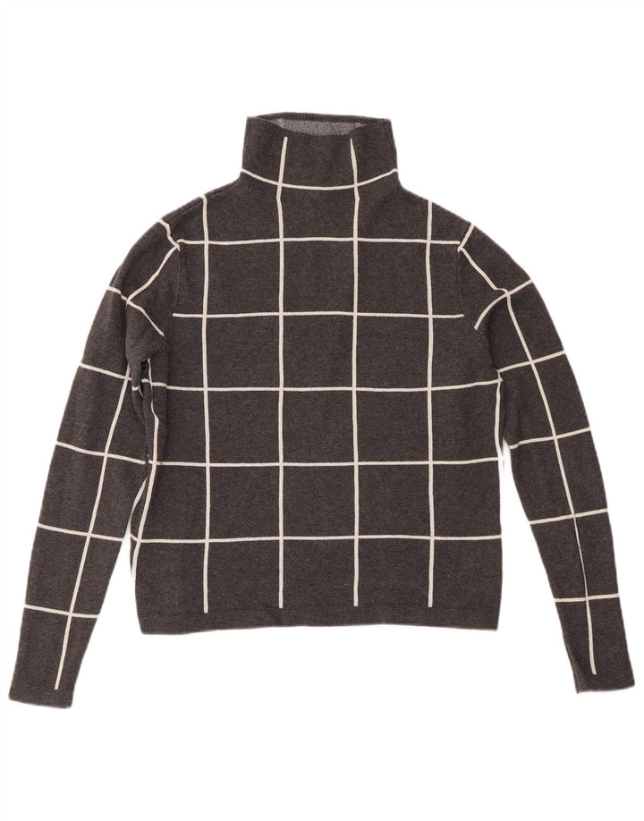 Warehouse Pull court à col roulé pour femme UK 8 Petit carreaux gris
