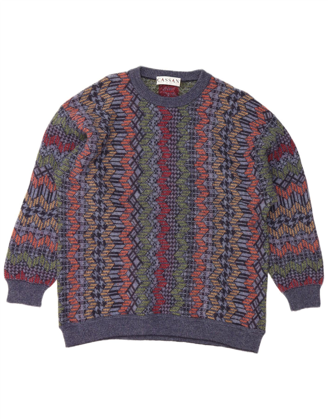 CASSAN Pull Col Bateau Homme IT 52 Grand Laine Chevron Bleu Marine