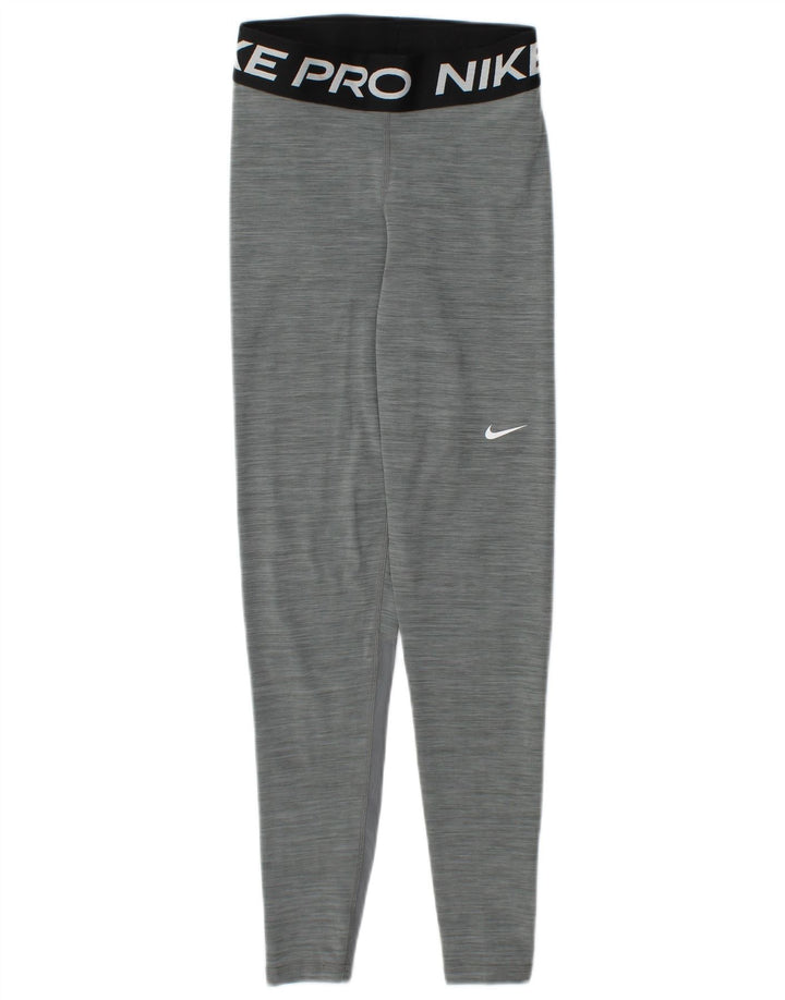 NIKE Femmes Dri Fit Graphic Leggings UK 4 XS Gris Moucheté Polyester
