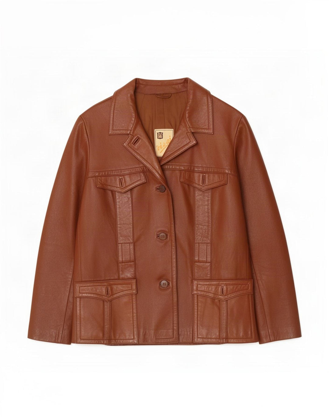 vintage Femme 3 Bouton Veste en cuir UK 8 Petit Brun