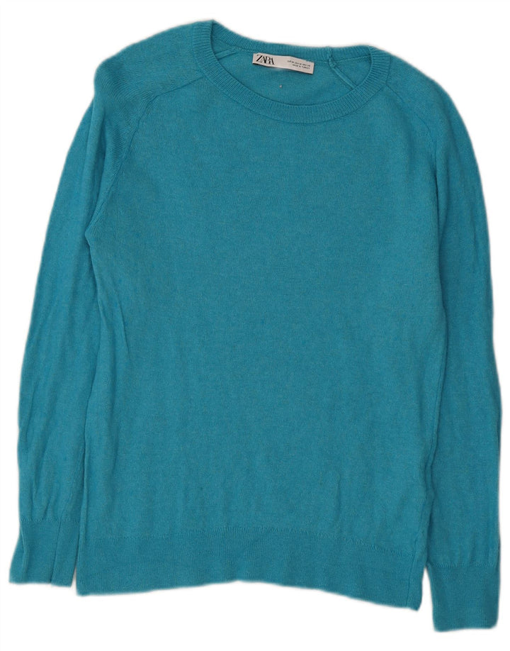 Zara Pull ras du cou pour femme UK 12 Medium Turquoise Polyamide