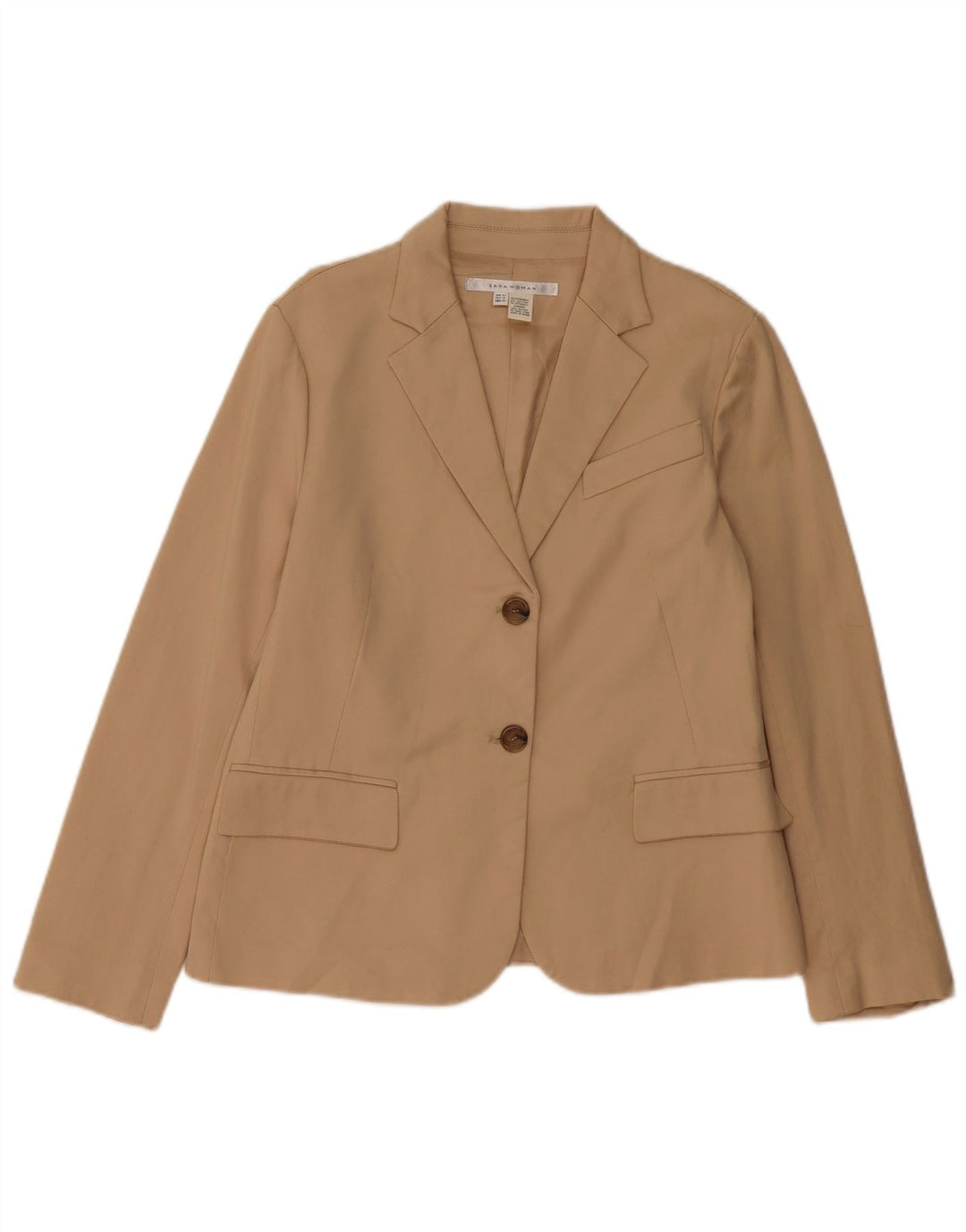 ZARA Femme 2 Bouton Blazer Veste EU 42 Grand Beige Coton