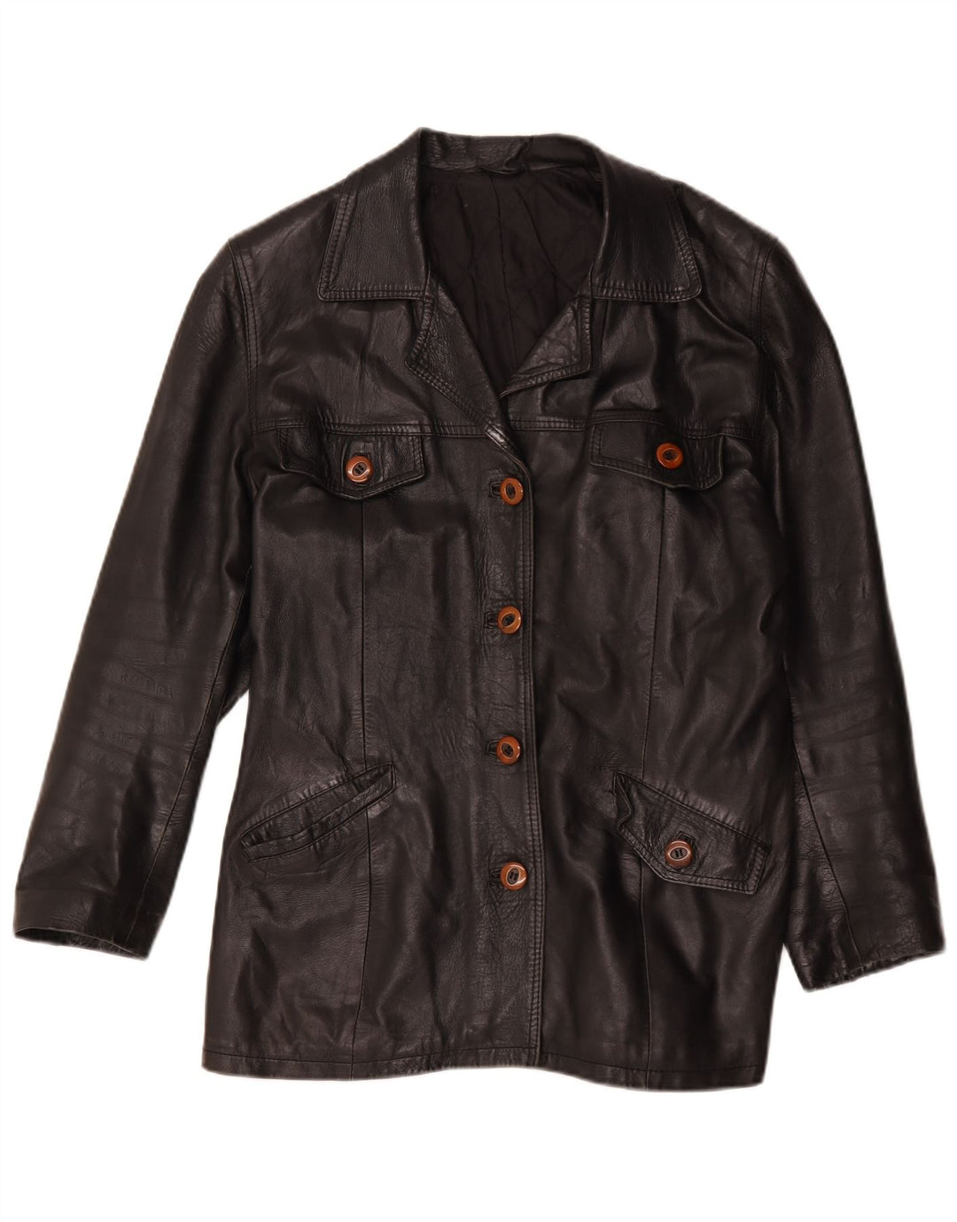 veste en cuir femme vintage UK 16 Grand Noir