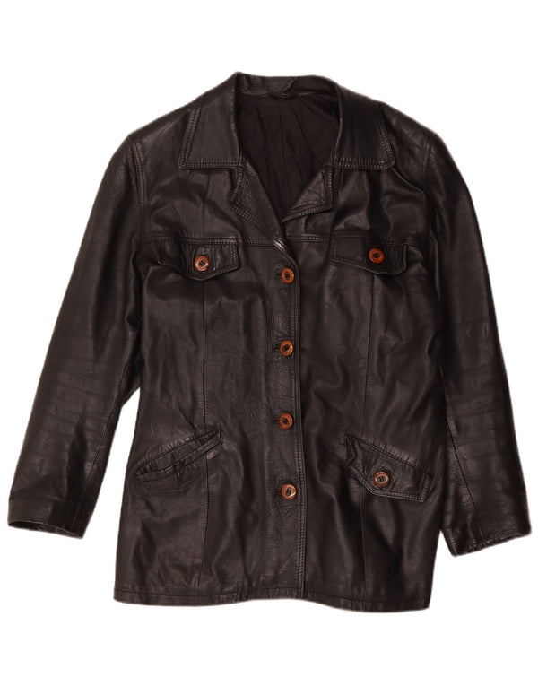 veste en cuir femme vintage UK 16 Grand Noir