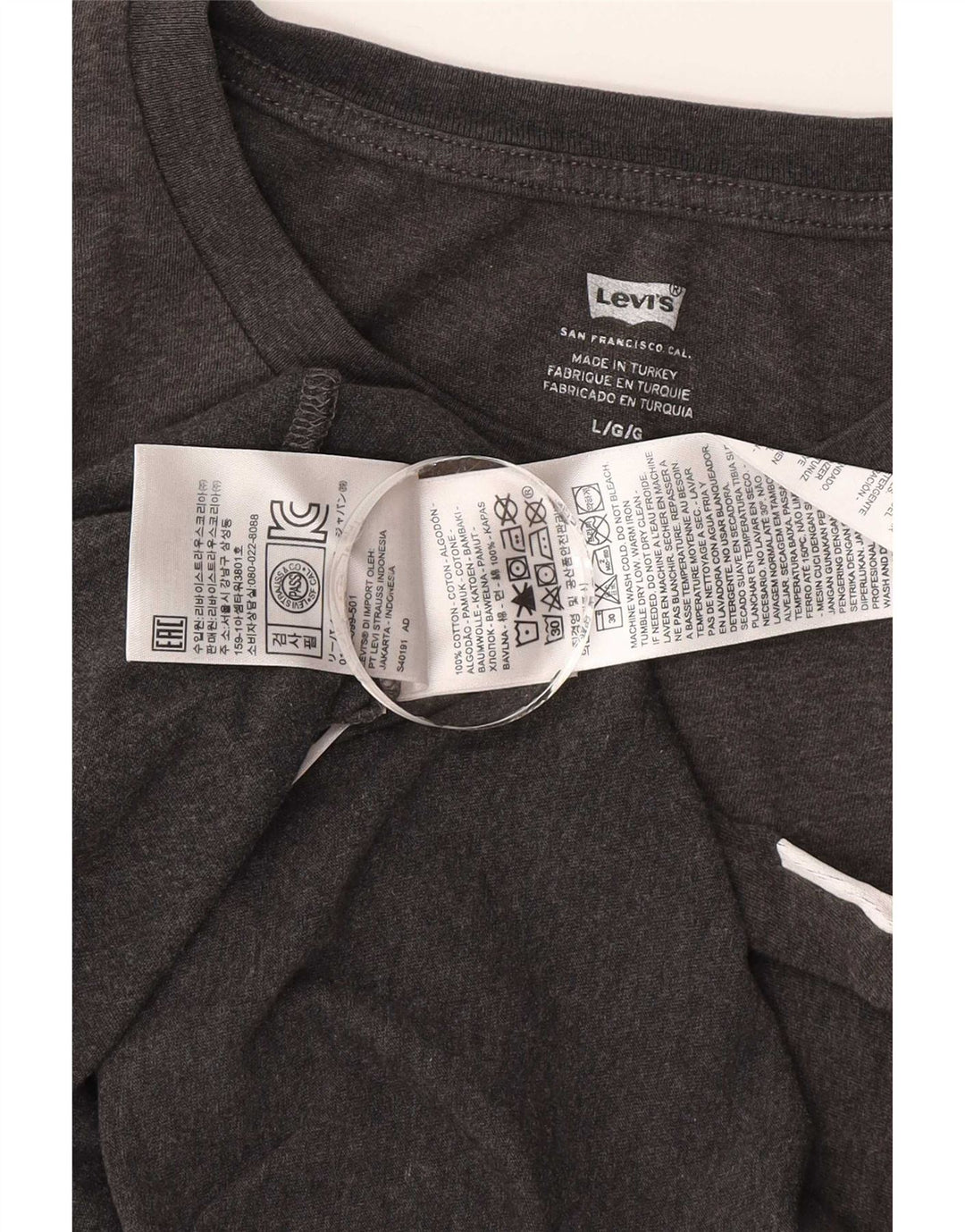 Levi's Graphic T-Shirt Top Large Homme Gris Colorblock Coton