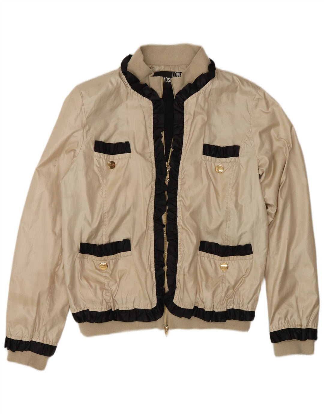 Moschino Veste Bomber Femme UK 14 Grand Doré Colorblock Polyester