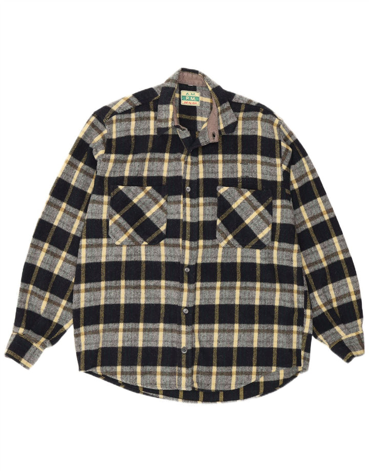 chemise en flanelle vintage pour hommes grand chèque noir
