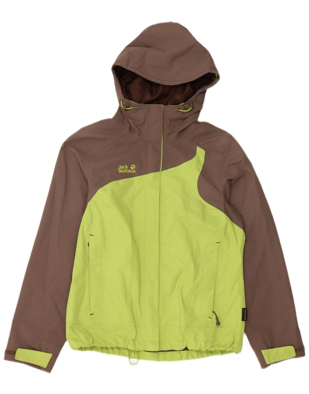 JACK WOLFSKIN Veste de pluie à capuche pour femme UK 12/14 Vert moyen Colourblock