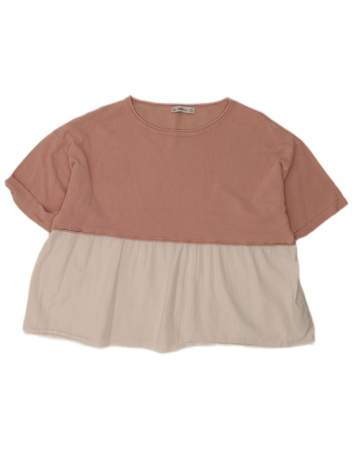 Zara Femme Chemisier Oversize Top UK 14 Rose Moyen Colorblock Viscose