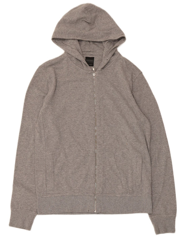 Zara Pull à capuche zippé pour homme XL en coton moucheté gris